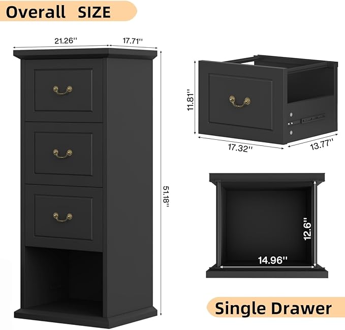 Tribesigns 4-Drawer File Filing Cabinet Vertical File Cabinet Office Wood Filing Cabinet for A4 / Letter Size Narrow Tall File Storage for Home Office Black