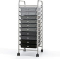 Giantex 10-Drawer Storage Cart w/Universal Wheel Rolling Cart w/Handle Home Organizer Storage Unit w/Removable Drawers Trolley Utility Cart for Kitchen Makeup Living Room Office Play Room