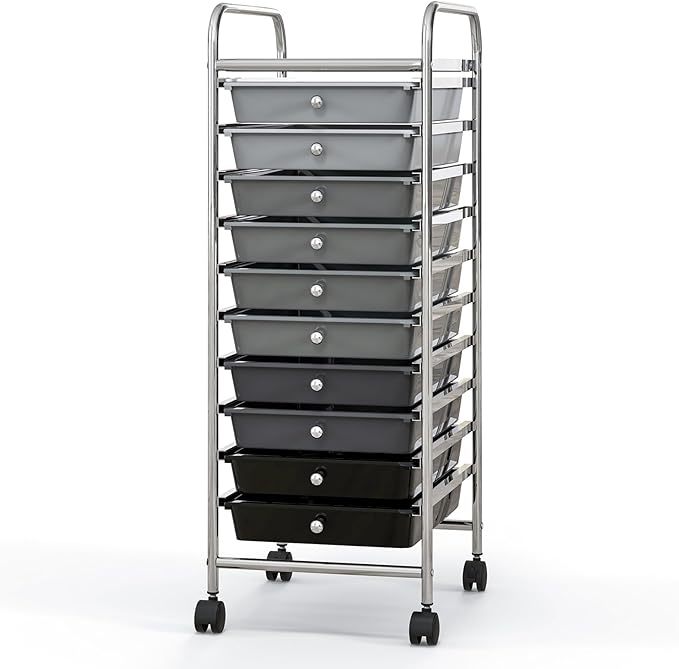 Giantex 10-Drawer Storage Cart w/Universal Wheel Rolling Cart w/Handle Home Organizer Storage Unit w/Removable Drawers Trolley Utility Cart for Kitchen Makeup Living Room Office Play Room