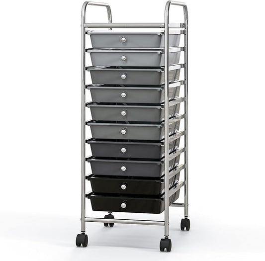 Giantex 10-Drawer Storage Cart w/Universal Wheel Rolling Cart w/Handle Home Organizer Storage Unit w/Removable Drawers Trolley Utility Cart for Kitchen Makeup Living Room Office Play Room