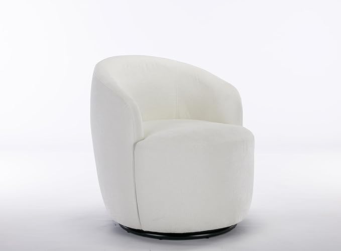 Swivel Accent Chair Recliner Modern Comfy Barrel Chairs for Living Room and Bedroom Cozy Upholstered Small Reading Chairs with 360-Degree RotationIvory