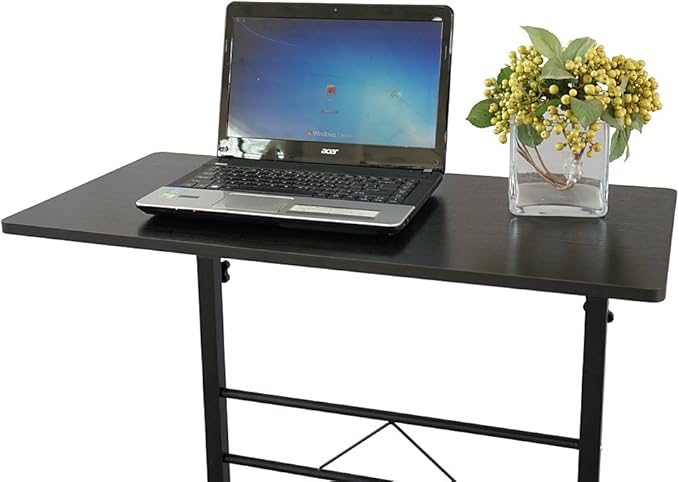 YUNWANG Side Table Mobile Standing Computer Desk with WheelsSnack Side Table with Castors End Table Adjustable Height Portable Laptop Table for Home Office Bed Sofa (31.50 L x 18.11 W Black)