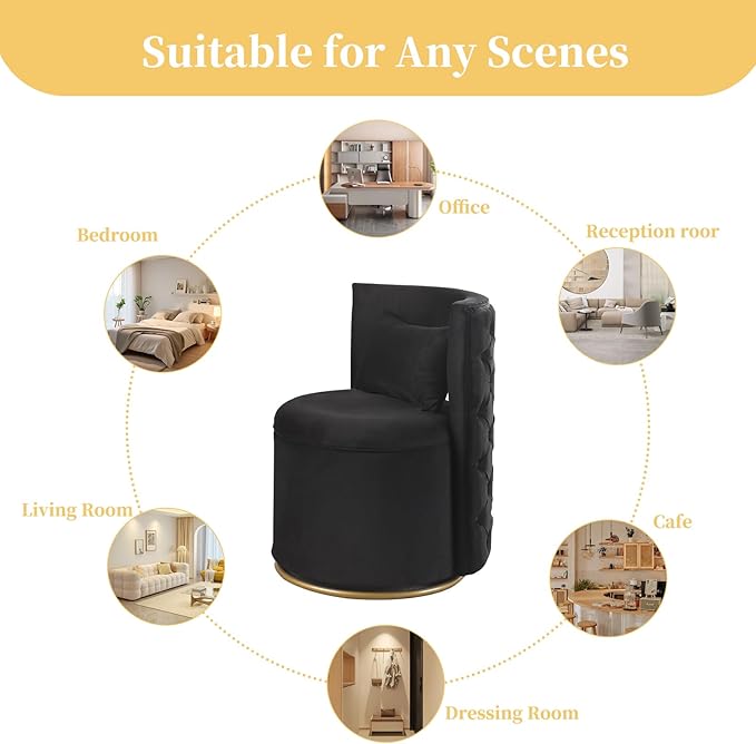 Swivel Accent ChairVelvet Round Storage Sofa Club Upholstered Barrel Modern Arm Chair for Nursery Living Room Hotel Bedroom Office Lounge Hotel Office (Black)