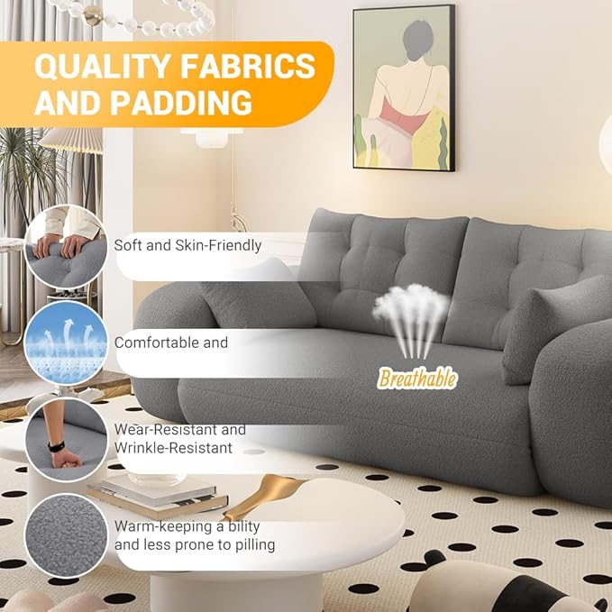 Polibi 78.7 Foldable Sleeper Sofa Bed - 3-in-1 Lazy Sofa Couch Human Dog Bed with Teddy Fabric &amp Foam Filling for Living Room Guest Bed Playroom No Assembly Required (Grey)