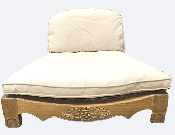 Handcrafted Wooden Meditation Chair with Woven Seagrass Seat 30 x 28 x 18 inches (Beige)