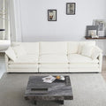 111.5 Sectional Sofa Couch for Living Room Modern Upholstered Sofa 3 Seater Couch with Pillows Deep Seat Sofa Furniture for Apartment Office Chenille Fabric Cream White