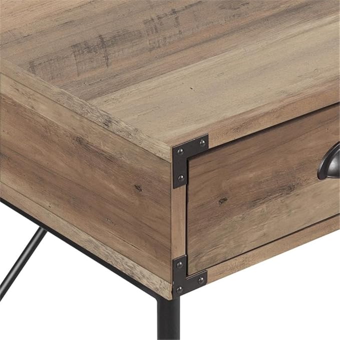 Pemberly Row 3-Drawer Engineered Wood Writing Desk Rustic Oak Finish 59 W x 29.5 D x 29.5 H Manufactured Wood and Metal Frame Modern Style Desk for Home Office Bedroom or Living Room Use