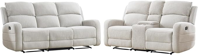 EBELLO Manual Living Room Furniture Reclining Couch Set Soft Fabric Recliner Loveseat and 3 Seat Sofa Couch for Meeting Room Overstuffed Backrest(Loveseat+Sofa)