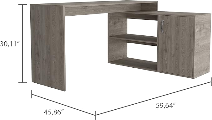 Light Gray L-Shaped Writing Desk with 2 Shelves - Modern Home Office Design