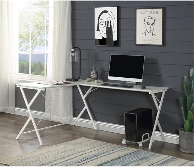 Acme Demas Wooden Top L-Shaped Computer Desk with Computer Holder in White