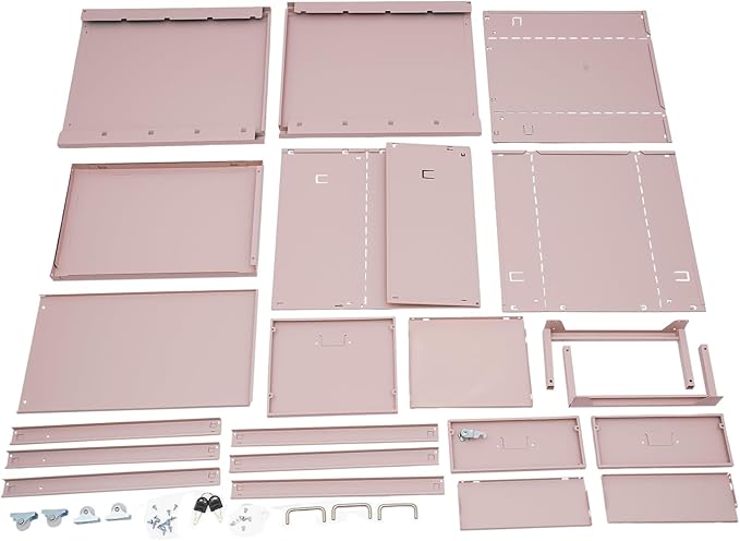 File Cabinet 3 Drawer Mobile Metal Storage Cabinets with Lock and Wheels Vertical Filing Cabinet Under Desk Document Classification Organizer for Office Home Study Dresser (Pink)
