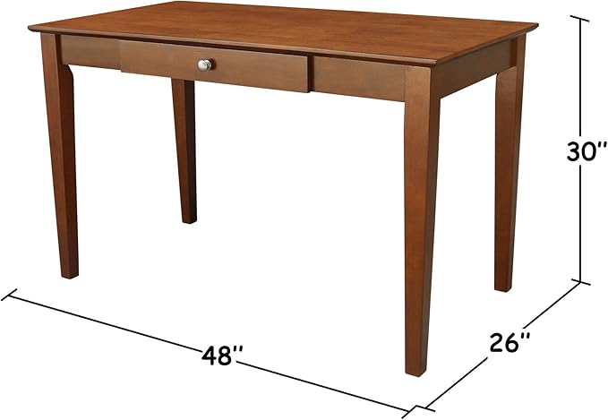 IC International Concepts Writing Desk With Drawer Solid Wood Real Parawood 48 W x 26 D x 30 H Easy Assembly Espresso