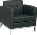 OSP Home Furnishings Wall Street Faux Leather Armchair with Box-Spring Cushion Button Tufted Back and Chrome Finish Base Black