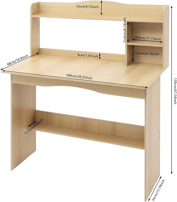 Home Office Desk with Open Storage Standing Computer Desk Wooden Writing Table Floor Laptop Table Wood Color for Living Room Study Room
