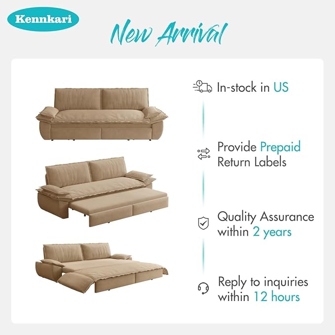 73.2 Queen Size 3-in-1 Convertible Pull Out Sofa Bed with Wheels Multi-Functional Velvet Loveseat Bed for Living Room and Bedroom (Camel)