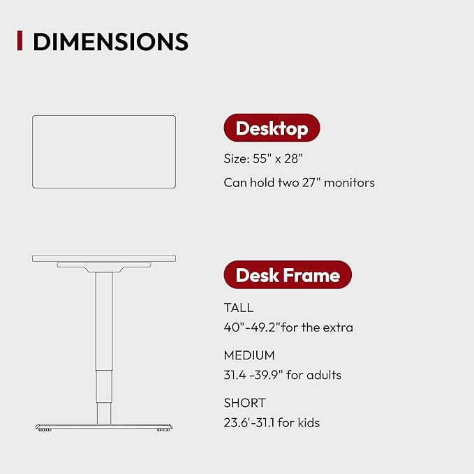 SANODESK 55 Electric Standing DeskOne-Piece Dual Motor Height Adjustable Desk Stable and Durable 3-Stage Stand up Desk for Home Office (Black Frame/55 x 28 Inch White top)