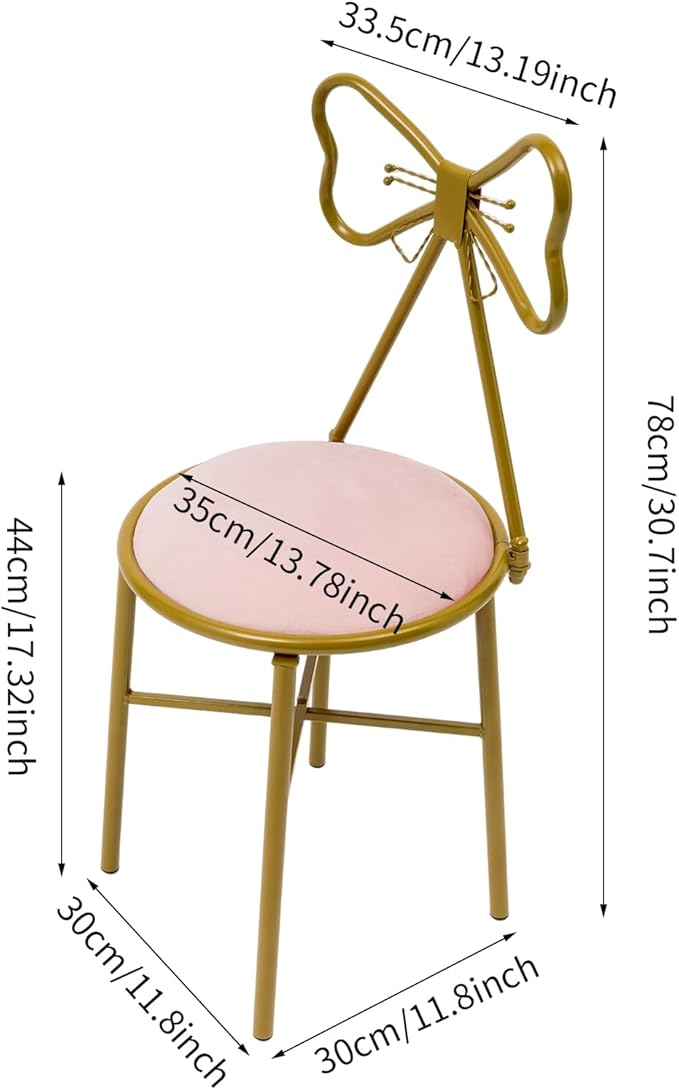 Small Cute Vanity Chair Knot Backrest Vanity Stool with Back Modern Makeup Chair Gold Lounge Chair for Living Room Bedroom Kitchen (Light Pink)