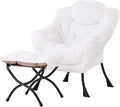 Tiita Lazy Chair with Ottoman White Modern Large Accent Chair Comfy Leisure Sofa Armchair with Ottoman Reading Chair with Footrest for Bedroom Living Room Dorm Rooms Plush White