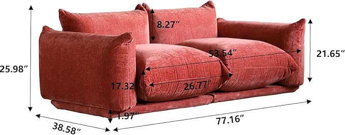 JACH Mid-Century Modern Comfy Loveseat Sofa Chenille Couch Deep 2-Seats Couches with Thick Cushion 77 Plush Sofas Furniture for Small Spaces Living Room Bedroom Office Apartment Red