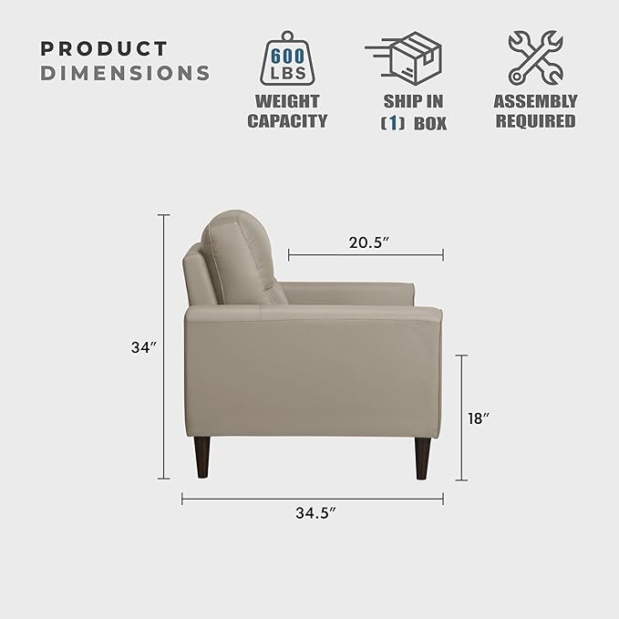 Lexicon Leather Match Loveseat Sofa Modern Couch Sofa Oversized Loveseat Solid Wood Legs Top Grain Leather 2 Seater Couch for Living Room Bedroom Office Apartment Waiting Room Latte