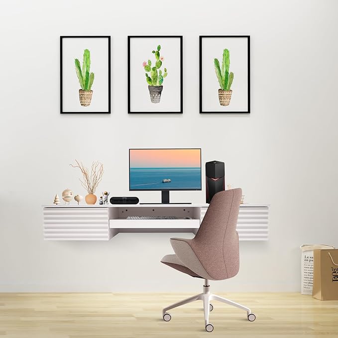 Wall Mounted DeskFloating Hanging DesksWall-Mounted Computer Table TableComputer ShelfFloating Shelf with Pull Out Drawer for Office Home (White)
