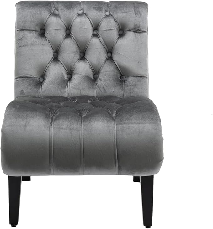 Modern Velvet Armless Accent Chair with Wooden Legs for Living Room Bedroom Office (Silver Velvet)