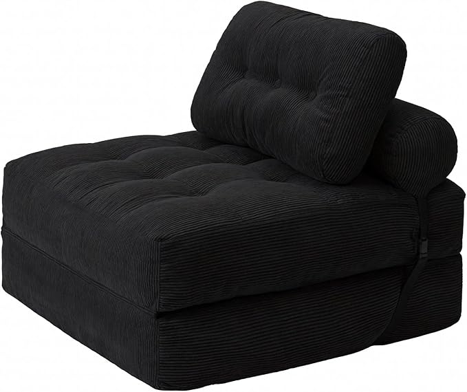 Folding Sofa Bed Convertible Sleeper Sofa Bed with Pillow Foldable Mattress with Back Support Comfy Chair Lounge for Living Room Bedroom Portable Fold Out Single Black