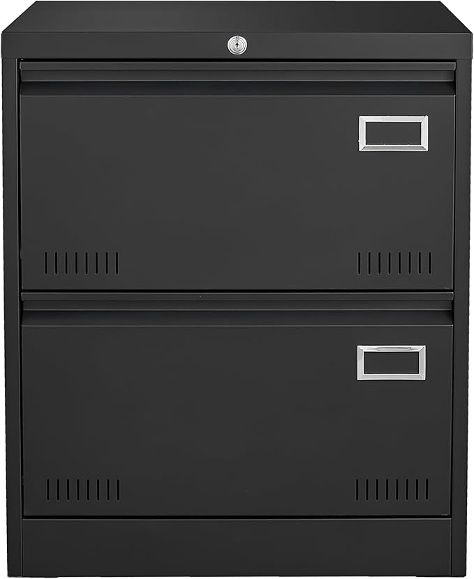 File Cabinet 2 Drawer Metal Filing Cabinet with Lock Office Lateral Filing Cabinets for Letter/Legal/F4/A4 Size File Cabinets for Home Office Black