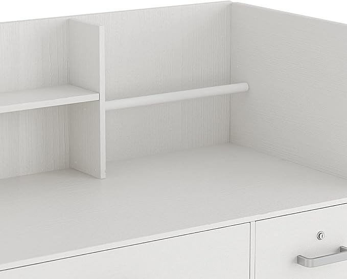 Homsee Modern Reception Desk with 3 Drawers 1 Door Storage Cabinet &amp Hutch Shelf Office Wooden Computer Desk Writing Study Table PC Laptop Desk White (47.3 L x 18.3 W x 43.3 H)