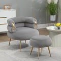 Single Sofa Chair Velvet Accent Chair with Ottoman Round Sofa Chair Modern Barrel Chair with Gold Buckle and Leg for Living Room Bedroom Waiting Room Small Spaces (Gray)