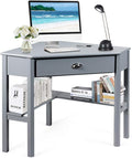 Tangkula Corner Desk Corner Computer Desk with Drawer for Small Space Small Corner Makeup Vanity Desk 90 Degrees Triangle Corner Desk with Storage Shelves (Grey)