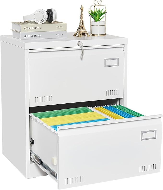 2 Drawer Metal Lateral File Cabinet with Lock Office Vertical File Cabinet for Home Office Legal/Letter/A4 Size Locking Metal File Cabinet Assembly Required Storage Drawers (White)