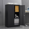 Metal Storage Cabinet with Lock 2-Door Folding File Cabinet with Adjustable Shelf 42 Heavy-Duty Storage Locker for Home Office School Garage (Black)