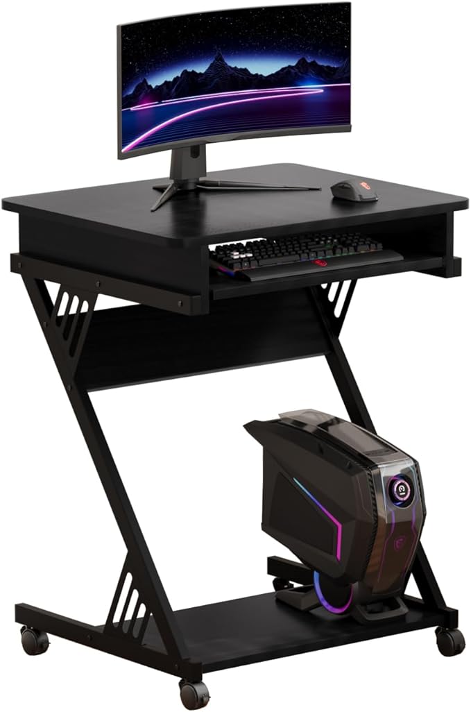 Zenira Small 24 Inch Tall Computer Desk with Drawers Corner Gaming Desk for Bedroom Home Office Black