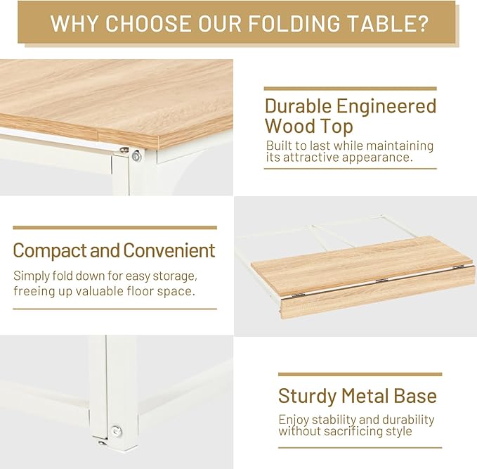 FurnitureR Folding Desk 31.5 Inches Foldable Simple Laptop Table Space Saving Computer Study Desk Compact Writing Workstation for Small Space Light Oak