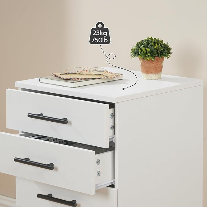 HOOBRO 5-Drawer File Cabinet Office Filing Cabinet with Drawers Wooden Mobile Storage Cabinet with Wheels for Makeup Home Office Easy Assembly White WT05WJ01G1