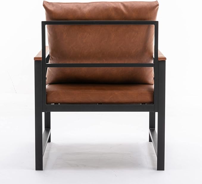 Generic FurnitureModern Faux Leather Accent Chair with Black Powder Coated Metal Frame Single Sofa for Living Room Bedroom Orange