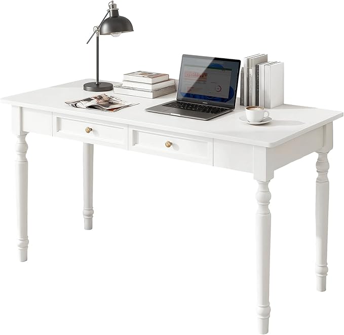 47 Solid Wood Workstation True White Heavy-Duty PC Computer Desk Sturdy and Odorless Finish