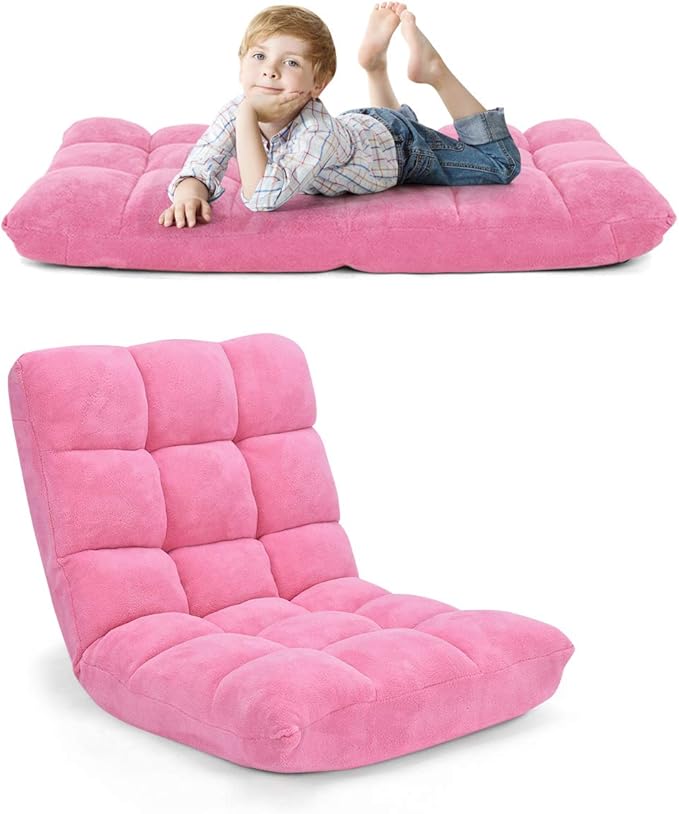 FANTASK 14-Position Sofa Folding Memory Foam Floor Chair w/Comfy Cushions &amp Study Steel Frame Angle Adjustable Floor Couch Sofa for Reading Game Meditating (Pink)