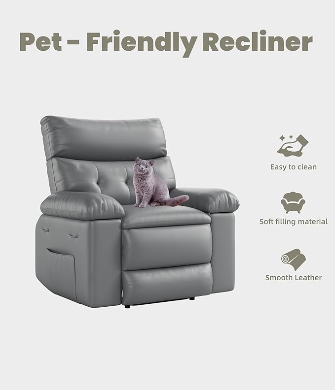 Garvee Oversized Extra Wide Recliner Chair - PU Leather Manual Recliner for Adults Comfy Reclining Chair with Overstuffed Arms and Back Side Pocket Single Sofa for Living Room Bedroom