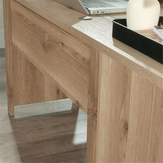 Pemberly Row L-Shaped Engineered Wood Desk Timber Oak Finish 65.12 W x 58.66 D x 29.72 H 1-Drawer Storage File Drawer Cable Management Modern Farmhouse Style Home Office Desk