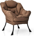 DORTALA Modern Lazy Chair Single Sofa Chair w/Side Pocket and Armrests Soft Upholstered Modern Leisure Chairs Suitable for Living Room Bedroom Brown