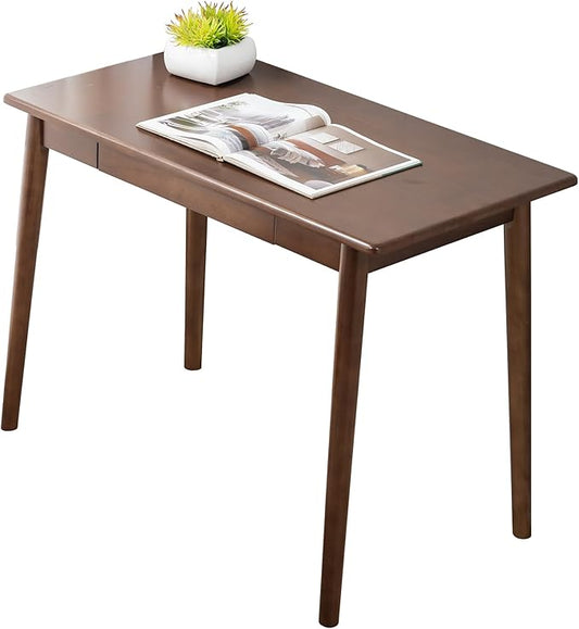 Solid Wood Desk with Drawers Wooden Computer Desk for Home Office Gaming Study Desk for Small Spaces Writing Work Desk for BedroomEasy Assembly (Walnut Color 39.4 inch)