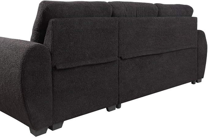 Lilola Home Veronica 95-inch Black Teddy Fleece Reversible Sleeper Sectional Sofa with Storage Chaise – Pull-Out Bed 2 Throw Pillows Pocket Coil Seating Modern L-Shape Couch