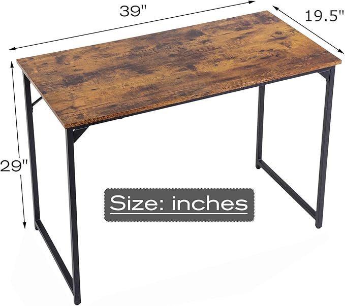 HCB Computer Desk 39inch Home Office Desk Writing Study Table Modern Simple Style PC Desk with Black Metal Frame(Brown)39x20x29inch