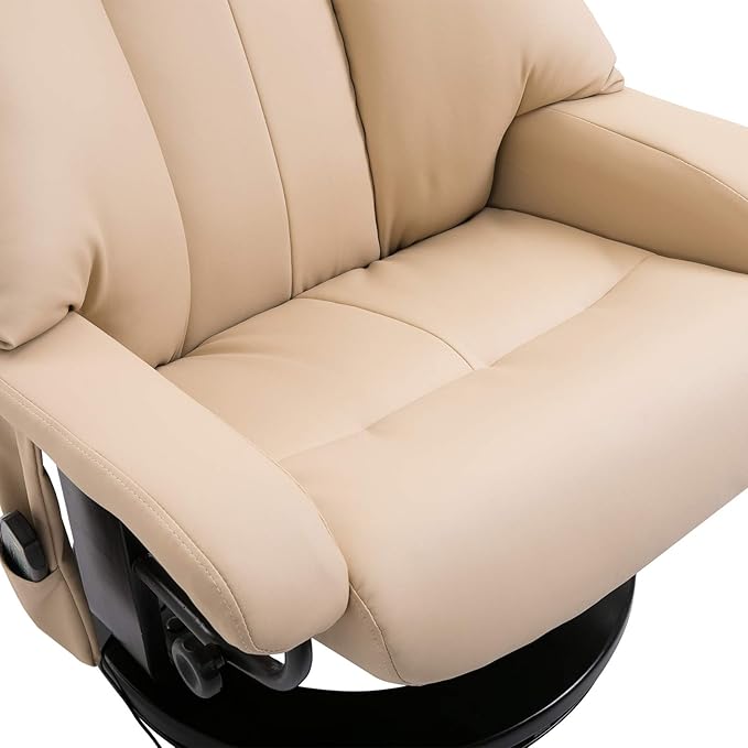 HOMCOM Massage Recliner Chair with Ottoman 360° Swivel Recliner and Footstool 10 Point Vibration PU Leather Reclining Chair with Side Pocket and Remote Control Beige