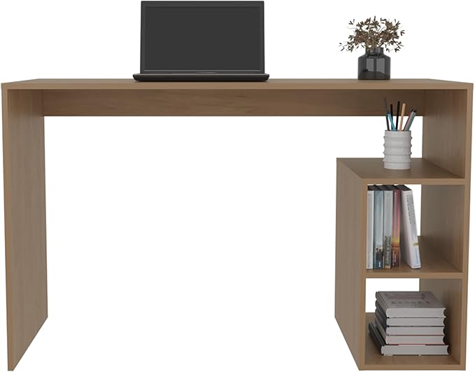 Light Pine Computer Desk with 3 Shelves - Compact Home Office Design