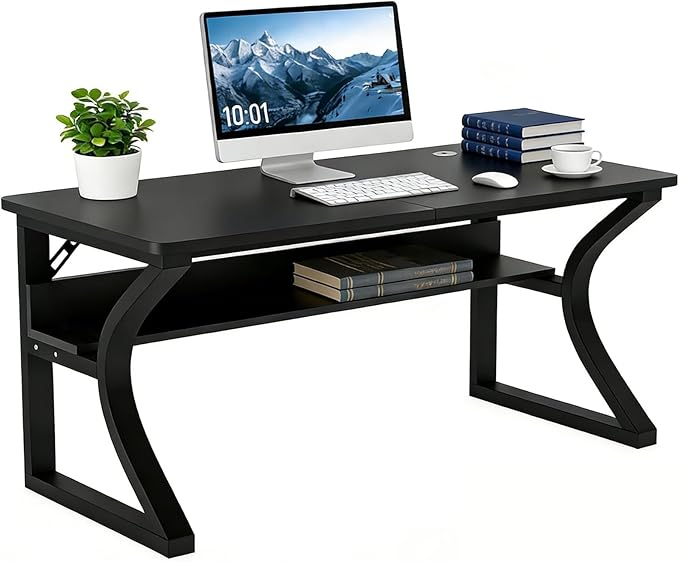 47 inch Computer Desk Home Office Desk with Storage Shelf Sturdy U-Shaped Metal Frame Study Table with Cable Management Gaming Desk for Office &amp Bedroom