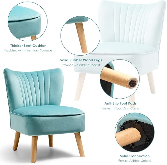 Giantex Set of 2 Velvet Accent Chair Upholstered Modern Sofa Chair w/Wood Legs Thickly Padded Small Armless Wingback Club Chairs for Living Room Bedroom Furniture