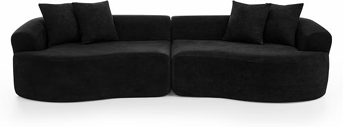 DEINPPA Oversized Modular Couch with 4 Pillows 4-Seater Curved Cloud Sofa Chenille Upholstered Comfy Couch for Living Room Apartment Office No Assembly Needed-Black